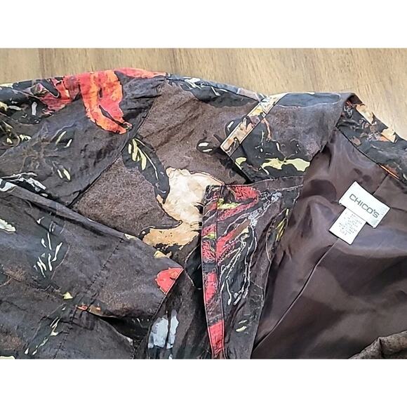 Chico’s Shacket Womens Sz 2 L Button Up Fall Frolic Fuego Hot Fudge Brown - Picture 1 of 8